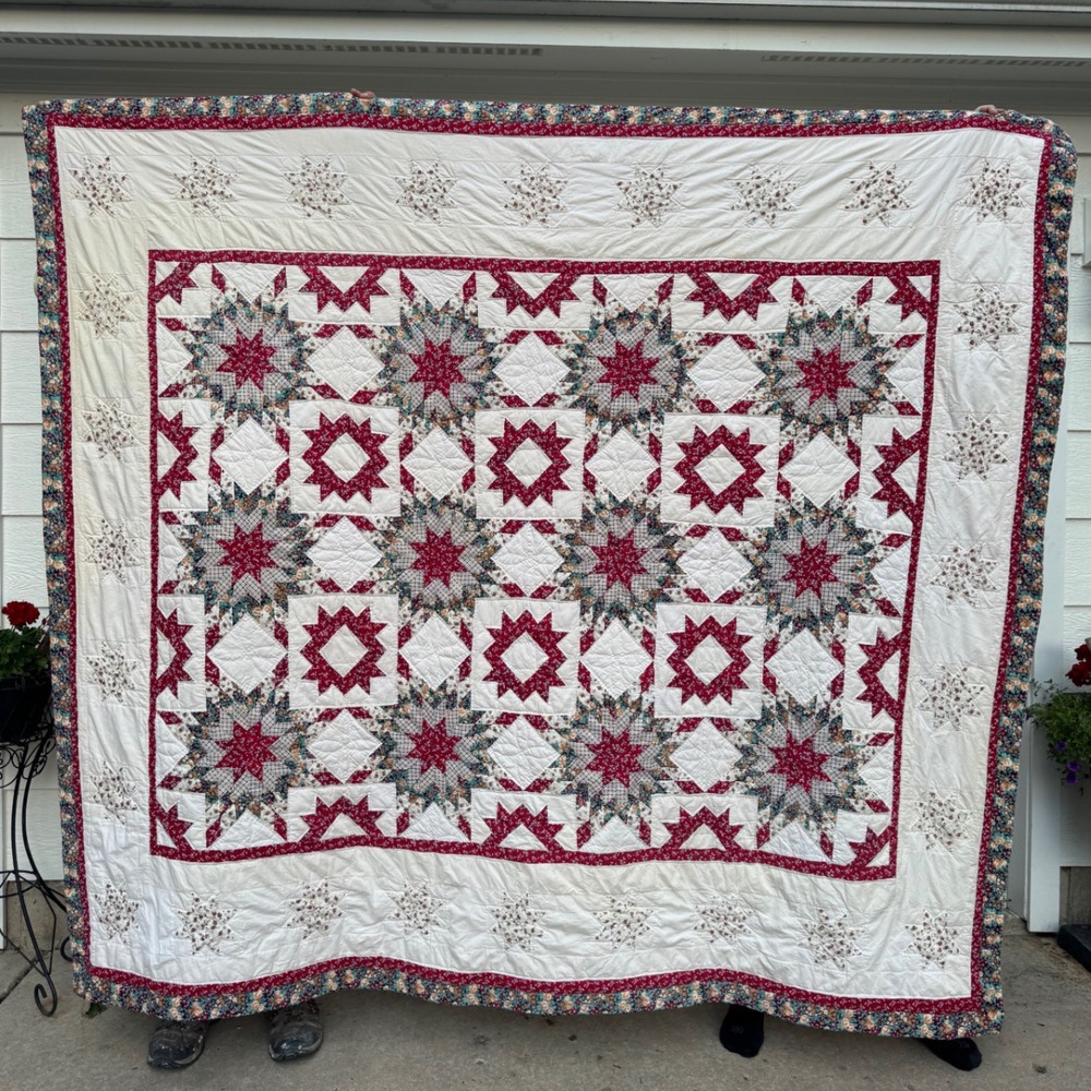 Vintage Americana Star Quilt – Patriotic Red White & Blue Patchwork – Full/Queen